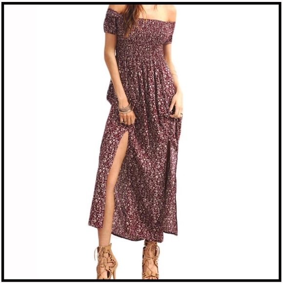 Smocked Floral Dress in Aubergine - Picture 3 of 6